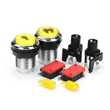 1P 2P Electroplated Red Blue Yellow Green White LED Light Push Button for Arcade... (COLOR.: YELLOW)