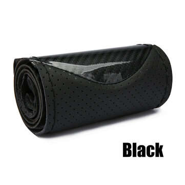 38cm Microfiber Leather Steering Wheel Case Leather Braiding Car Wheel Cover (COLOR: BLACK)