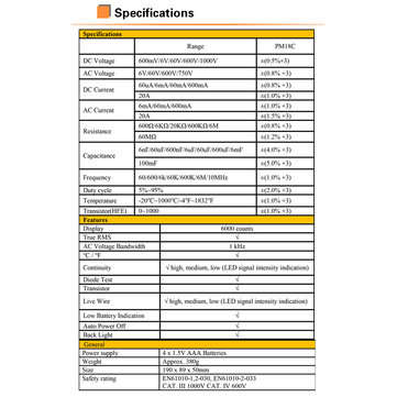 PEAKMETER Digital Multimeter PM18C with True RMS AC/DC Voltage Resistance Capacitance Frequency Temp