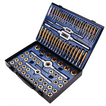 Drillpro 86Pcs Hard Alloy Plating Titanium SAE Tap And Die Set Combination Metric Tools Kit