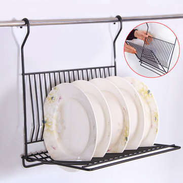 Foldable Kitchen Black Wall Hanging Dish Storage Shelf Organizer Rack Holder NO Drill for Space Savi