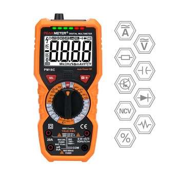 PEAKMETER Digital Multimeter PM18C with True RMS AC/DC Voltage Resistance Capacitance Frequency Temp