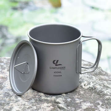 Campleader 450ml Titanium Cup Foldable Handle Water Drinking Mug With Cover Outdoor Camping
