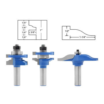 Drillpro 3Pcs 1/2 Inch Shank  Style and Rail Assemble Ogee Rasied Panel Router Bit Tennon Tongue and