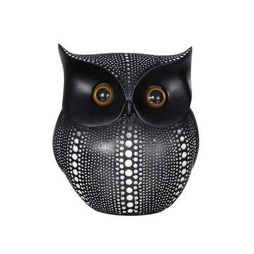 Nordic Style Minimalist Craft White Black Owls Animal Figurines Resin Miniatures ... (COLOR.: BLACK)