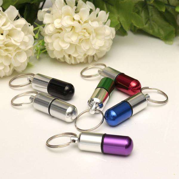 Waterproof Aluminum Pill Box Case Holder Keychain Bottle Container (Color Silver)