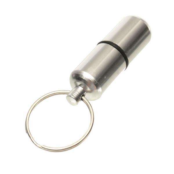Waterproof Aluminum Pill Box Case Holder Keychain Bottle Container (Color Silver)