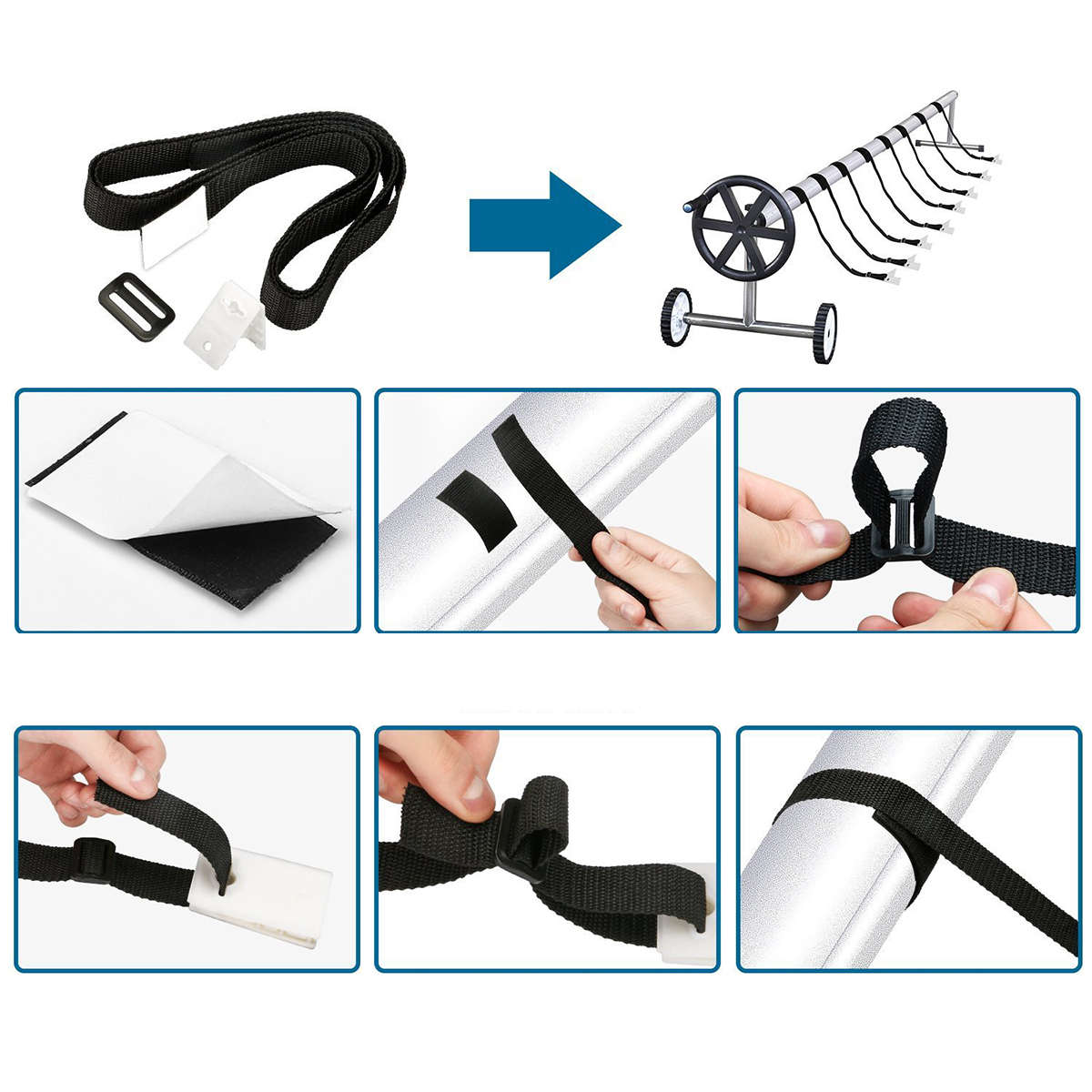 Universal Swimming Pool Cover Reel Roller Strapping Kit Attachment Solar Blanket Straps Equipment fo