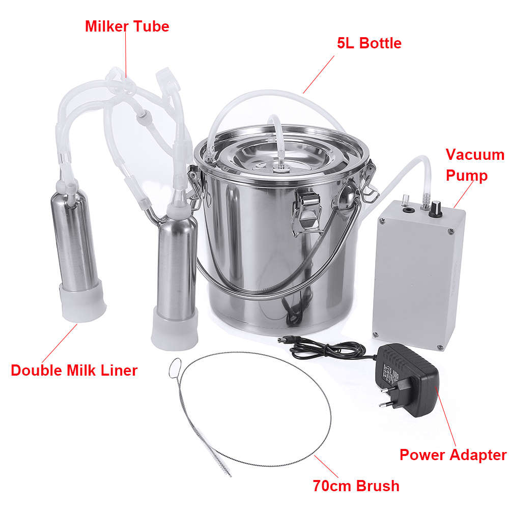 5L Electric Barrel Milking Machine Farm Cow Goat Milker Impulse Type Vacuum Pump Tools
