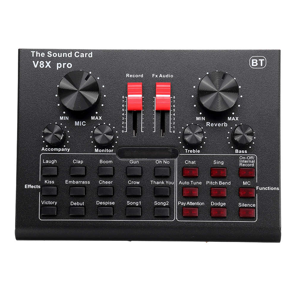 V8X PRO External Audio Mixer USB Interface Sound Card with 15 Sound Modes Multiple Sound Effects