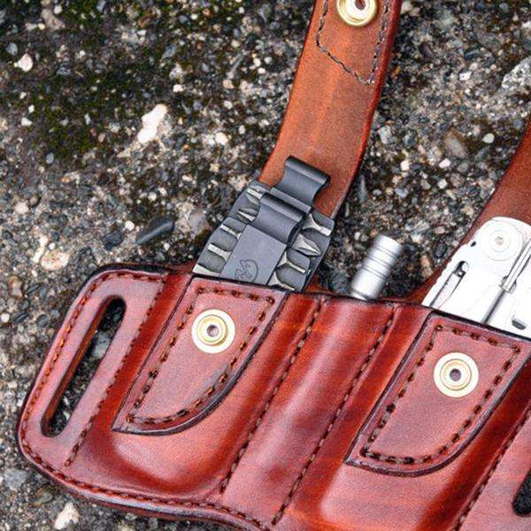 Men Genuine Leather Retro Solid Easy Carry Tooling Bag Belt Bag Waist Bag (Color Coffee)