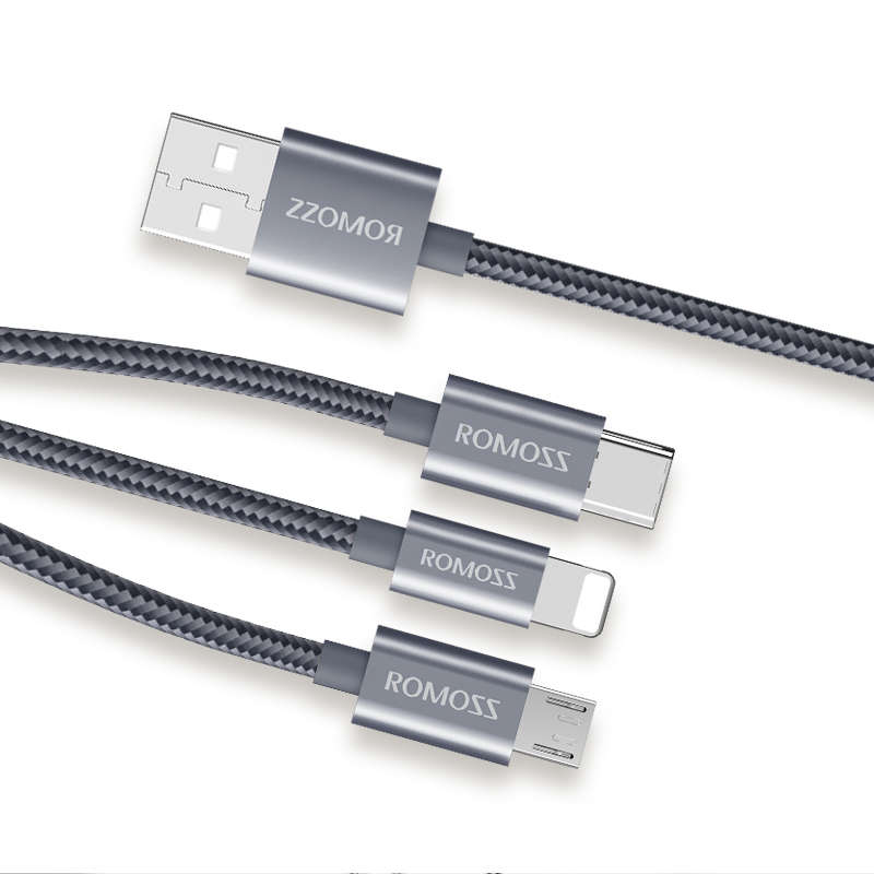 ROMOSS CB25A 3 in 1 for Lightning Type-C Micro USB 2.1A USB Cable for Samsung Galaxy S21 Note S20 ul