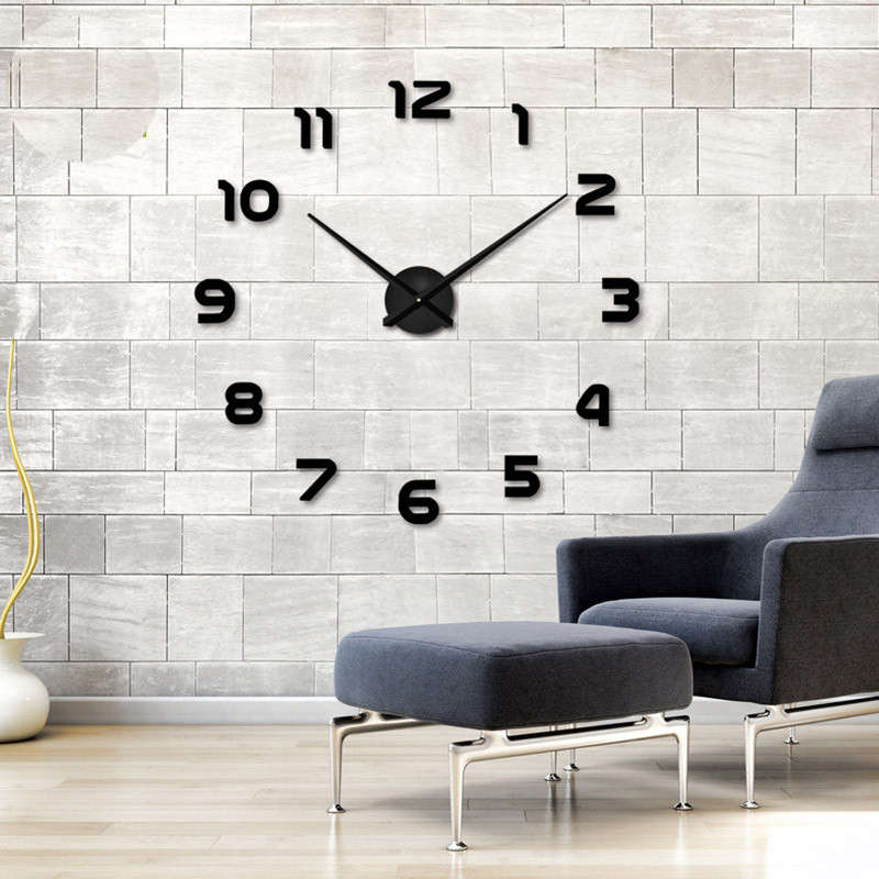 DIY 3D Frameless Wall Clock Modern Mute Large Mirror Surface Room Home O