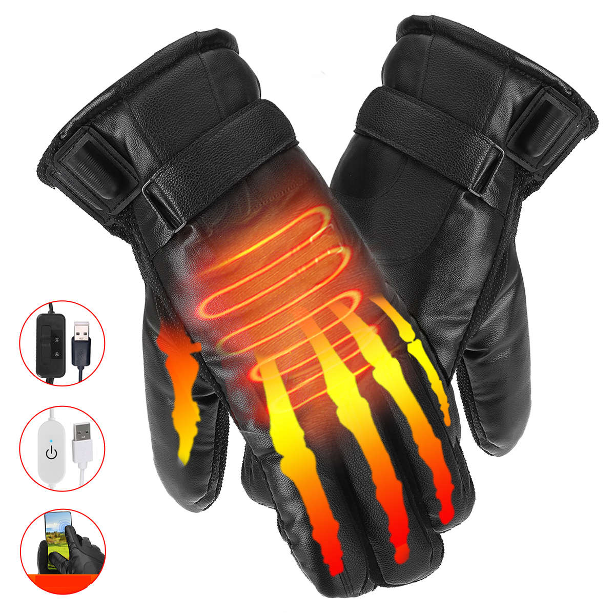 1 Pair Winter Heated Gloves USB Rechargeable Electric Thermal Insulated Gloves