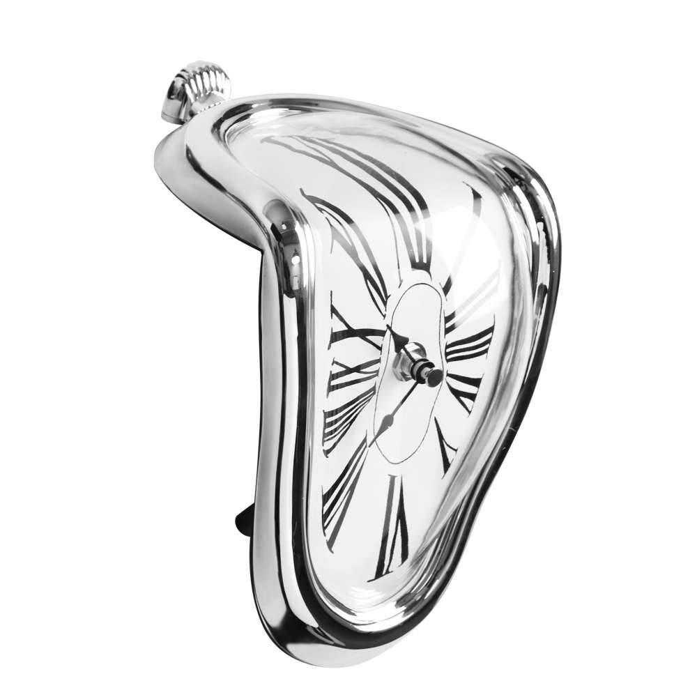 Novel Surreal Melting Distorted Wall Clock Surrealist Salvador Dali Style Wall Clock (Color Silver)