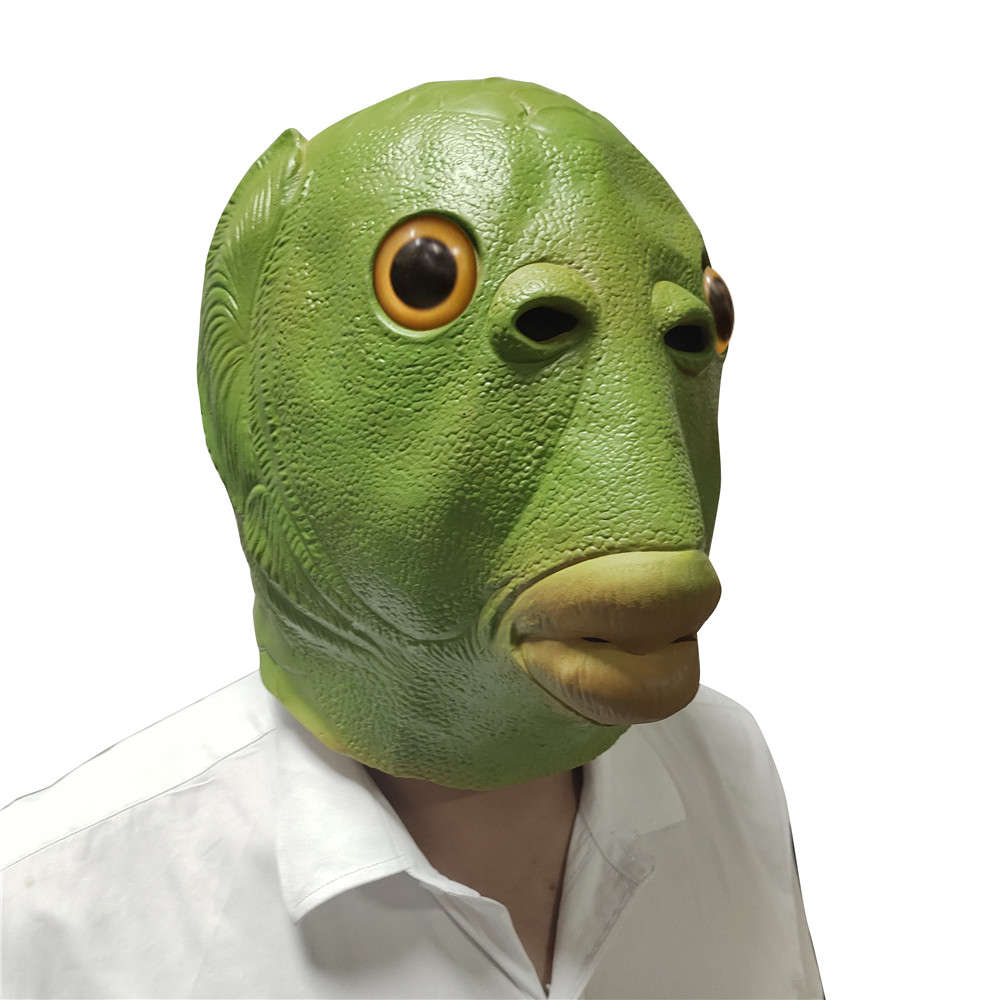 Party Cosplay Funny Halloween Latex Cute Masquerade Rubber Fish Mask Full Head Green Fish Head Mask
