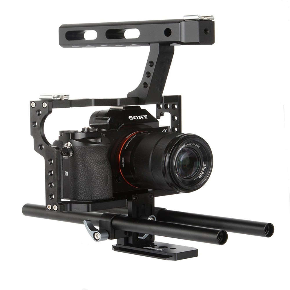 VELEDGE VD-07 Portable Aluminum Camera Cage Rig Stabilizer Top Handle Grip for DSLR Camera DV Mount