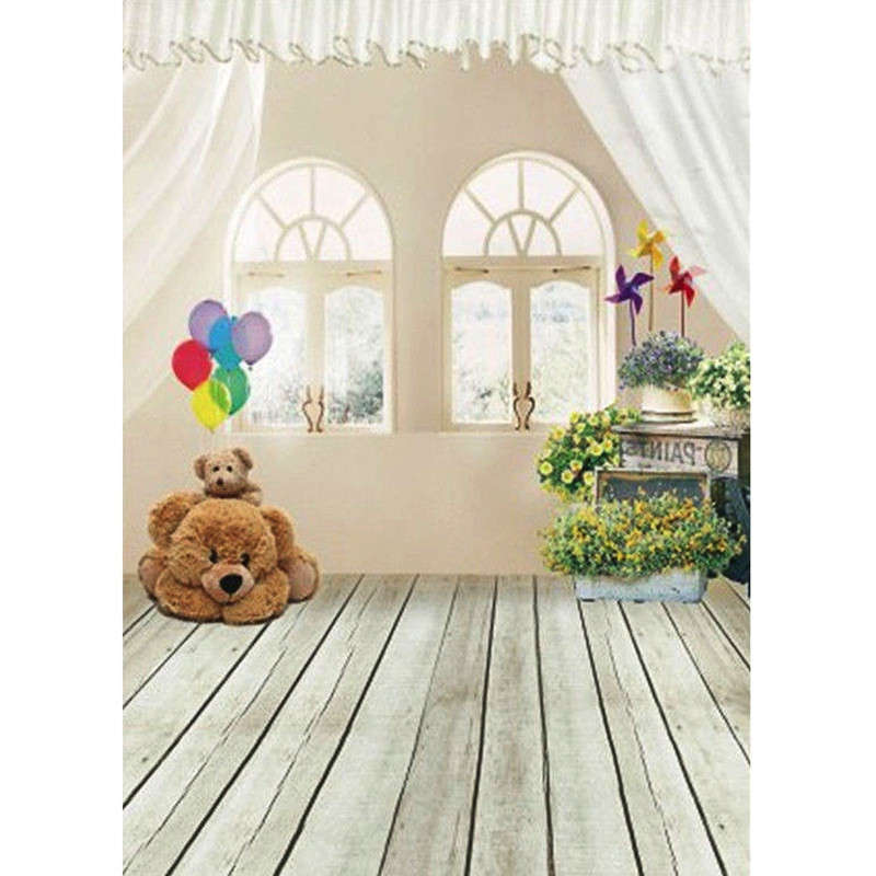 3x5ft Bear Indoor Wood Floor Kid Studio Photography Background Cloth Backdrop...