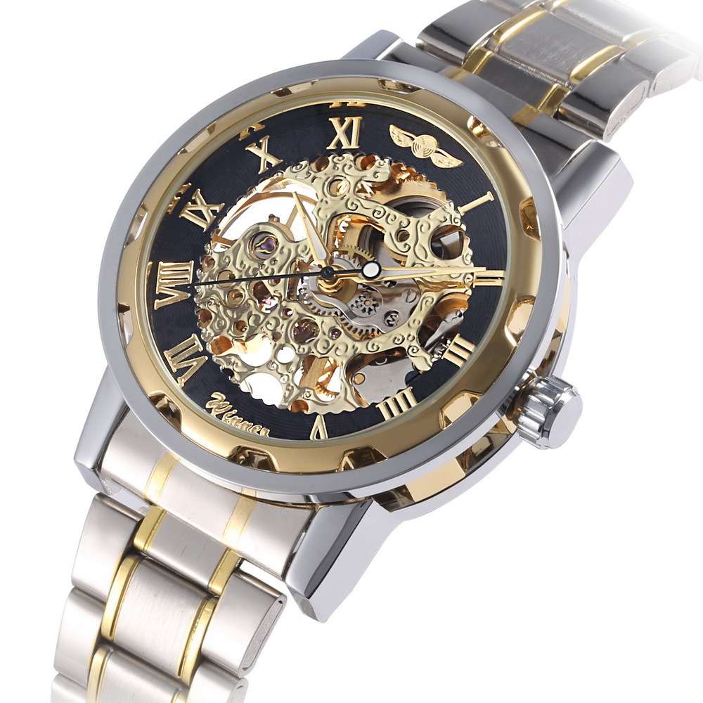 Business Skeleton Dial Steel Band Waterproof Men Automatic Mechanical Watch Wristwatch