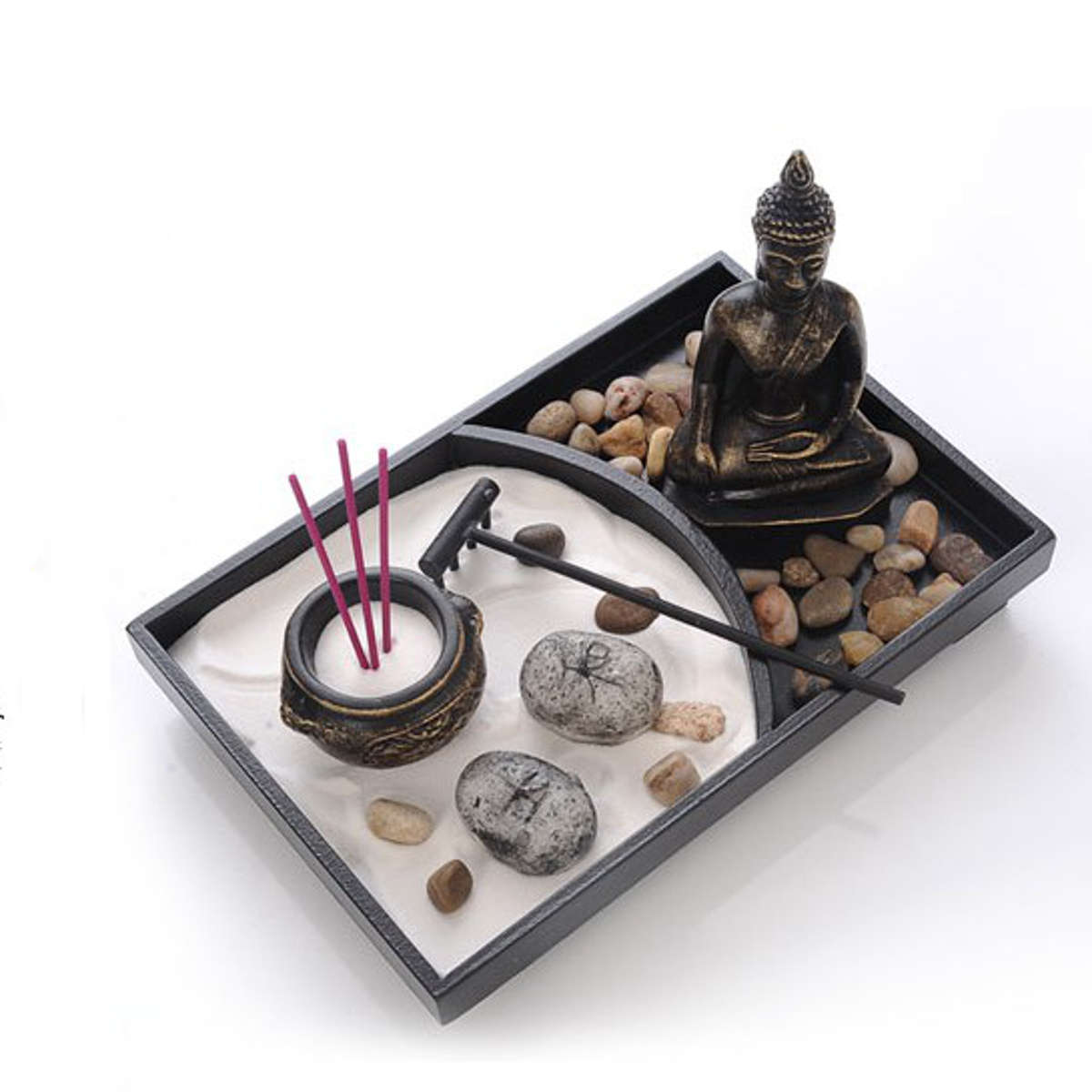 Zen Garden Kit Meditation Sand Rocks Candle Candle holder Rake Tabletop Home