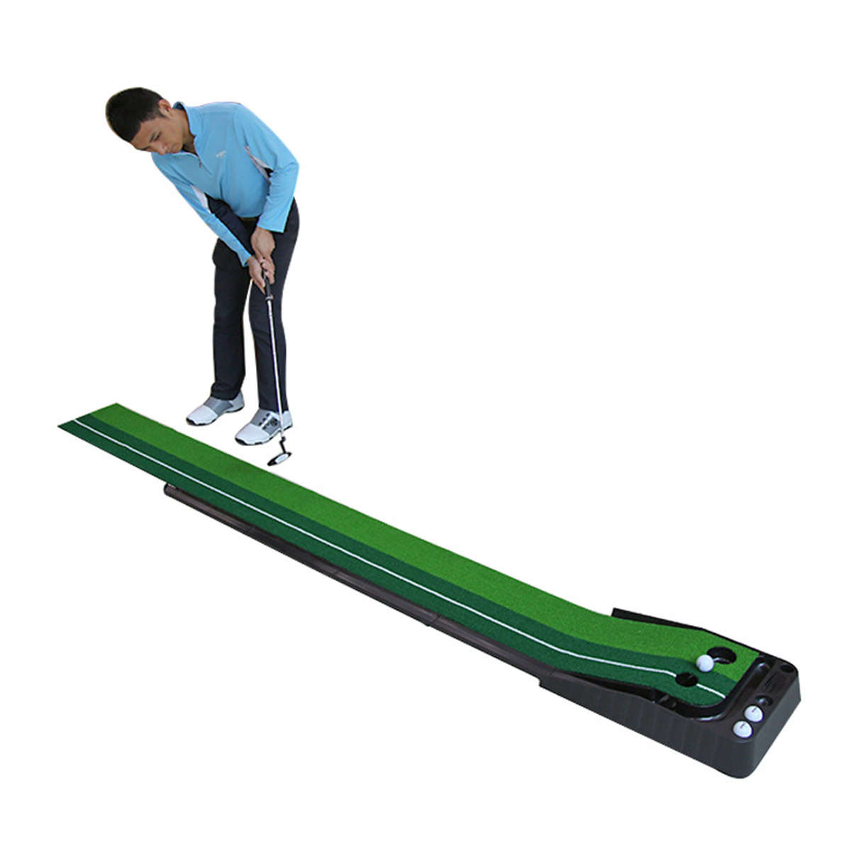 Golf Putting Mat Set Auto Return Golf Training Mat Folding Grass Pad with 3 Pcs