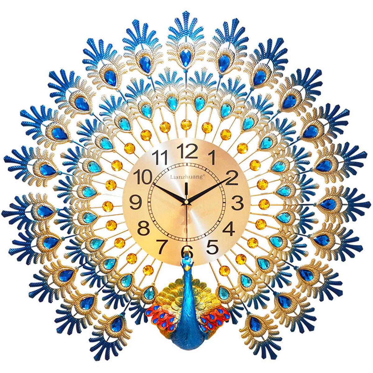 70*65cm Modern Large Peacock Wall Clock Quartz Clock Living Room Mute Home Decor
