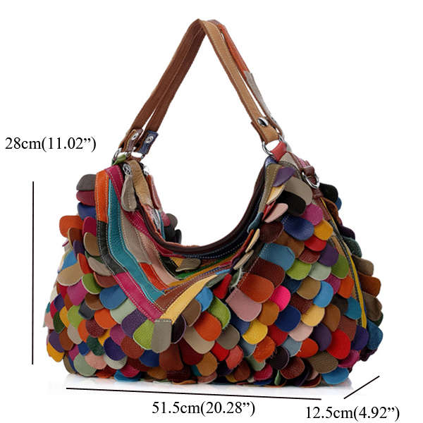 New Women Patchwork Genuine Leather Cowhide Handbag