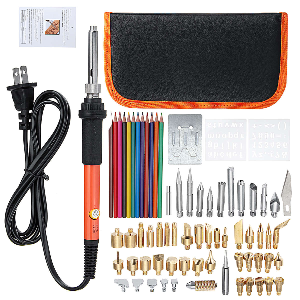 71Pcs 110V 60W Wood Burning Pen Set Stencil Soldering Tips Tools Pyrography Kit