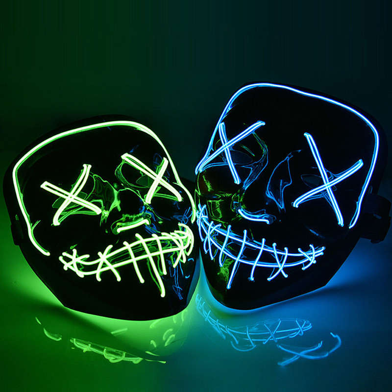 Halloween LED Mask Purge Masks Election Mascara Costume DJ Party Light Up Masks Glow I (Color White)