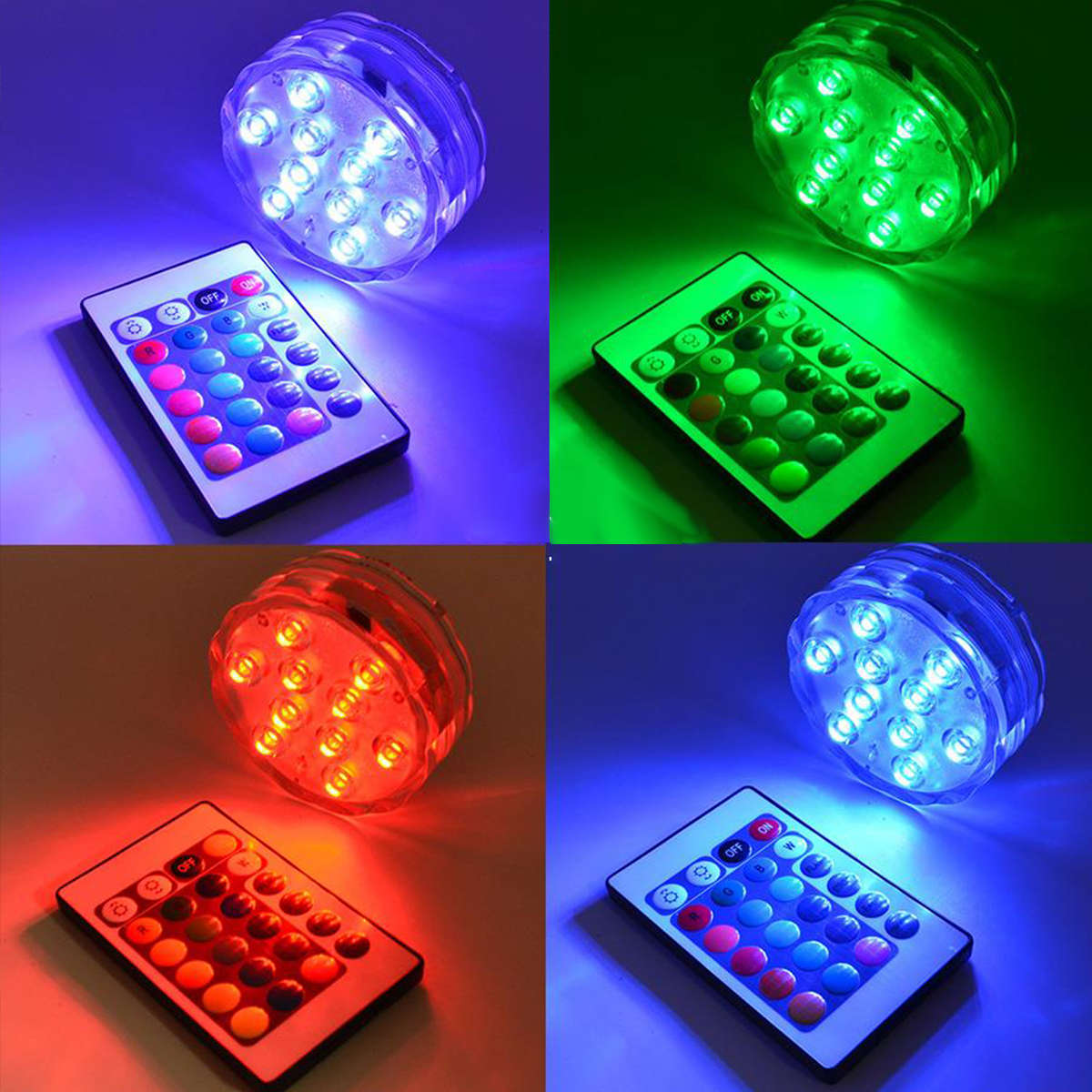 4PCS Multicolor Infrared LED Submersible Swimming Pool Light Remote Control Pond Party Underwater La