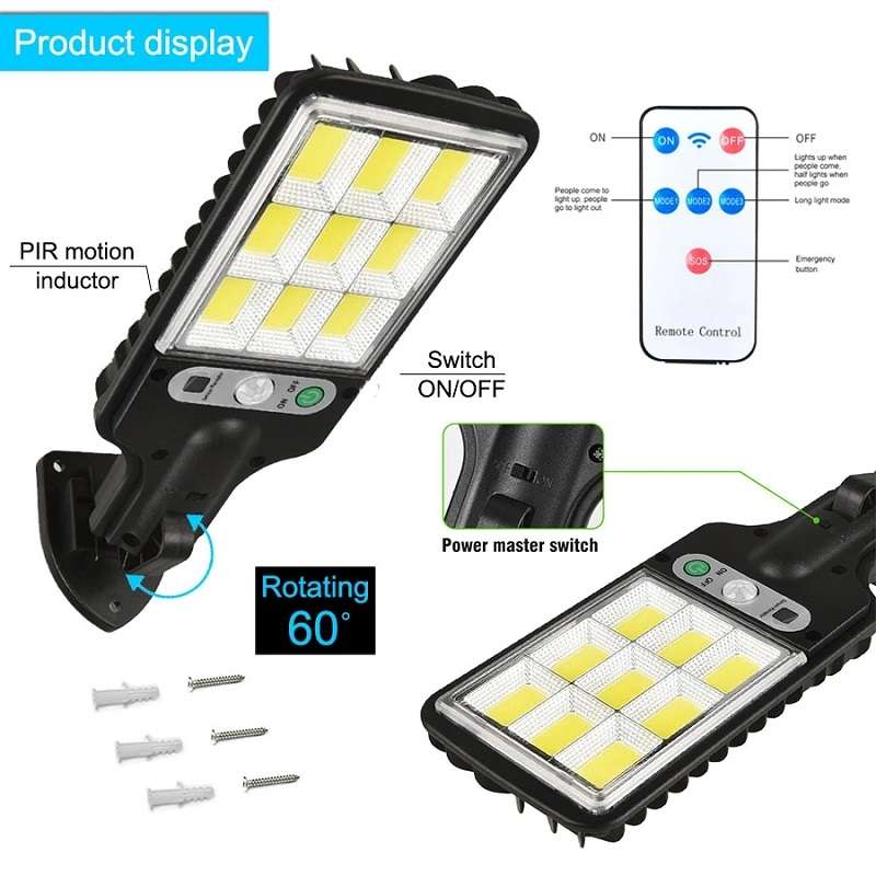 3 Light Mode LED Solar Street Light Outdoor Waterproof Motion Sensor Security Lighting for Garden Pa
