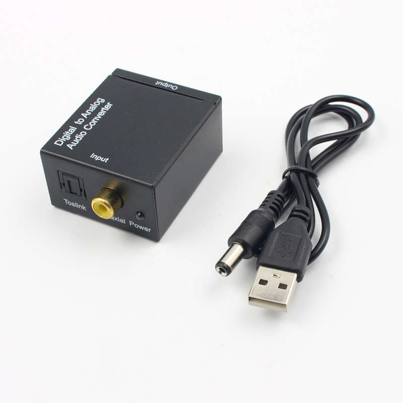 Digital Optical Coax to Analog RCA L/R Audio Converter Adapter with Fiber Cable