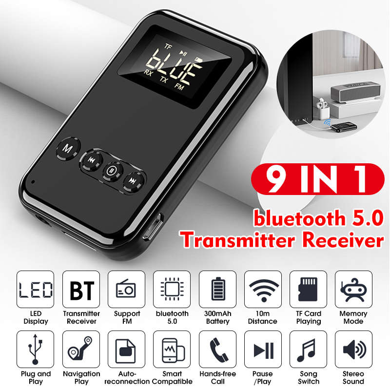 9 IN 1 bluetooth 5.0 Adapter bluetooth Receiver and Transmitter FM Radio Music Player Audio Adapter