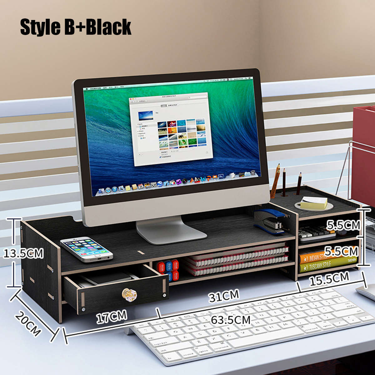 Wood Computer Monitor Stand Riser Desktop LED LCD Monitor Support Holder File Storage Drawer