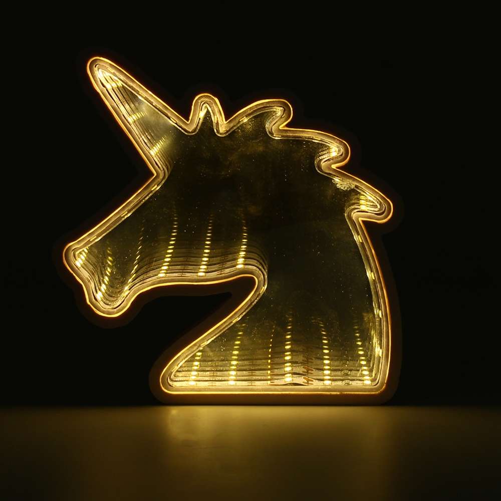 Creative Cute Unicorn Mirror Lamp LED Tunnel Night Light for Kid Atmosphere Ligh