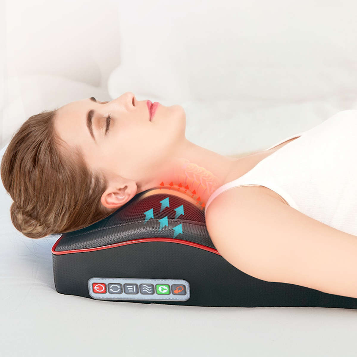 8D Surrounding Kneading Massager Pillow Back Neck Massage Lumbar Heat Cushion 3