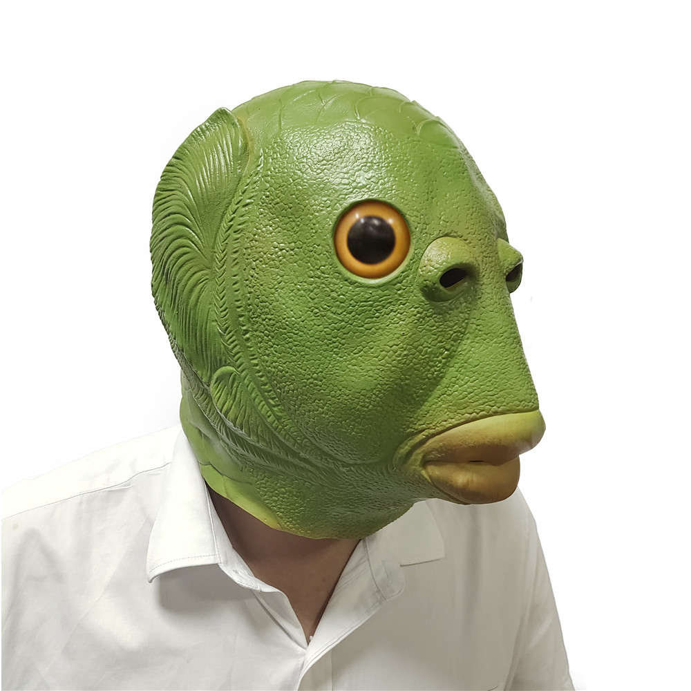 Party Cosplay Funny Halloween Latex Cute Masquerade Rubber Fish Mask Full Head Green Fish Head Mask