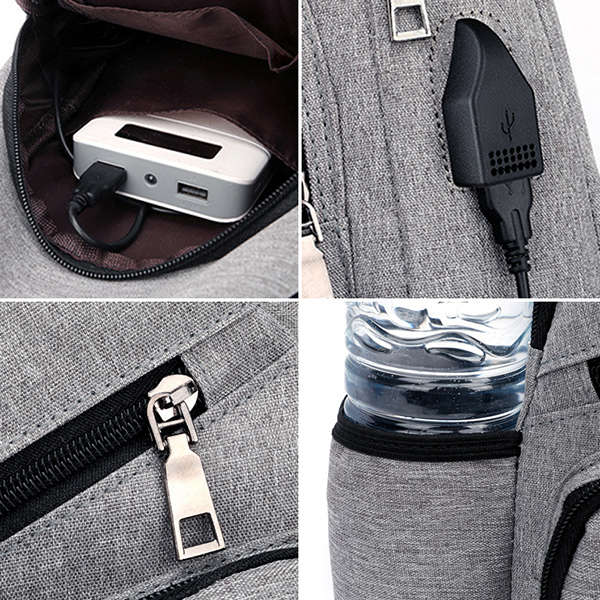 Men Oxford Large Capacity Casual Outdoor Travel USB Charging Port Sling Bag Chest Bag Cross (NO. 07)