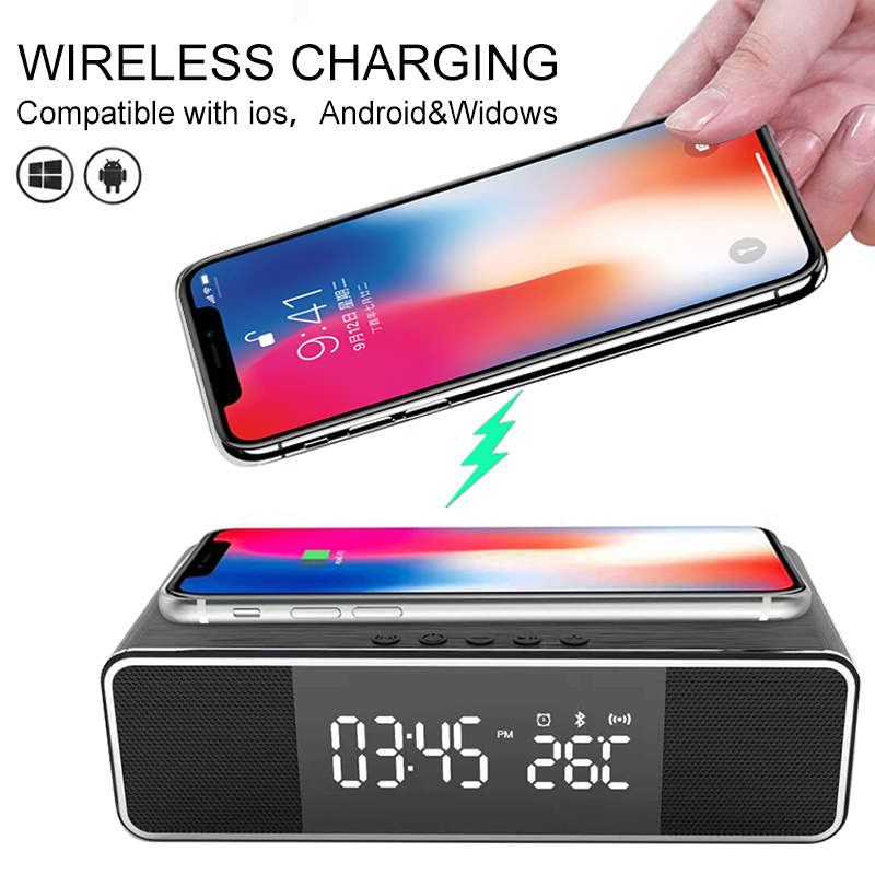 Wireless bluetooth Alarm Clock Phone Charger FM Radio Table Digital Thermometer With Alarm Clock Dis