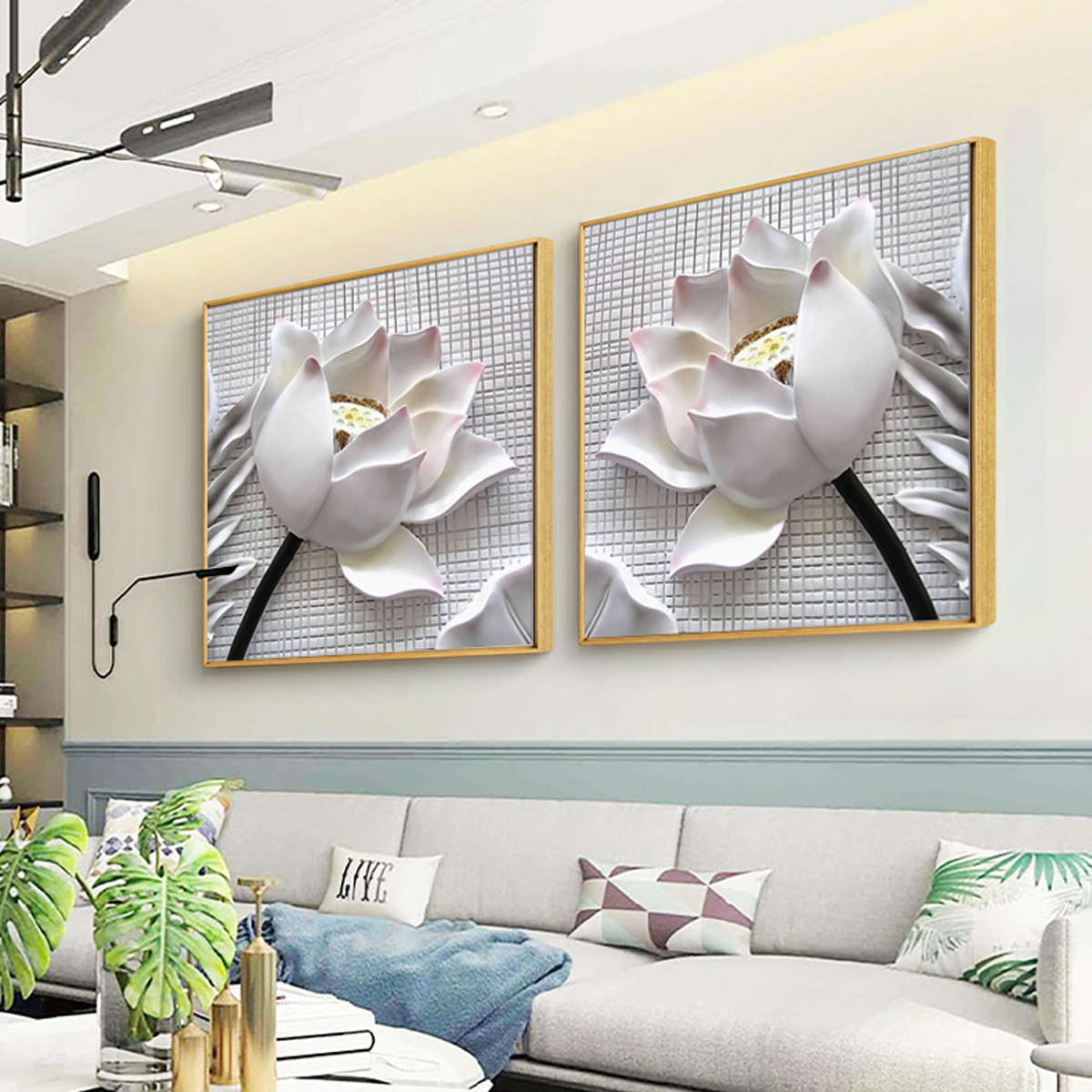 2Pcs White Rose Flower Wall Art Pictures Canvas Painting Prints Artwork