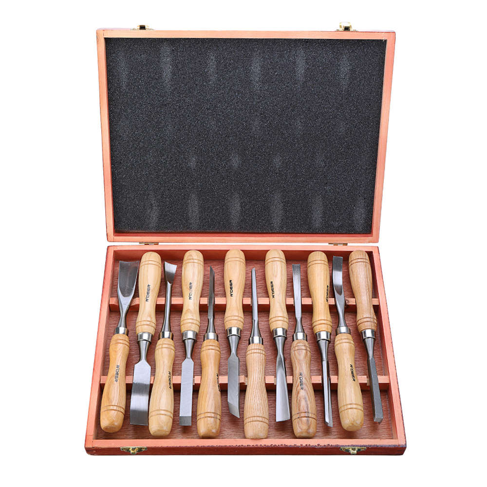 12PCS Wood Turning Carving Tool Set Chrome Vanadium Steel Wood Carving Chisels Blade Woodworking Too