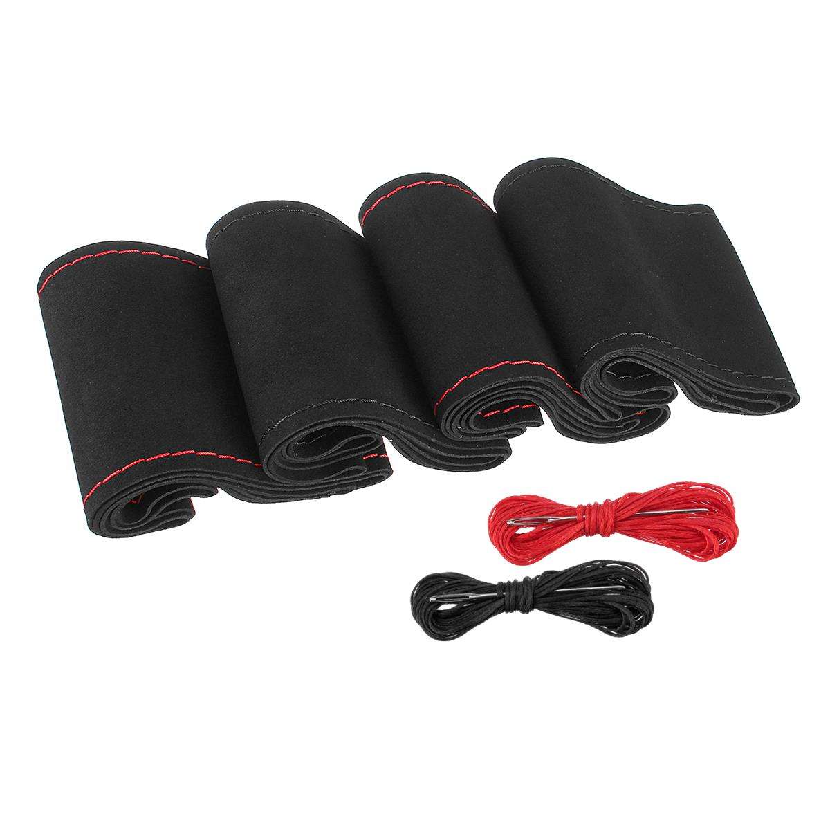Diy 36/38Cm Car Steering Wheel Covers Super Fiber Suede Leather Universal With Needles And Thread