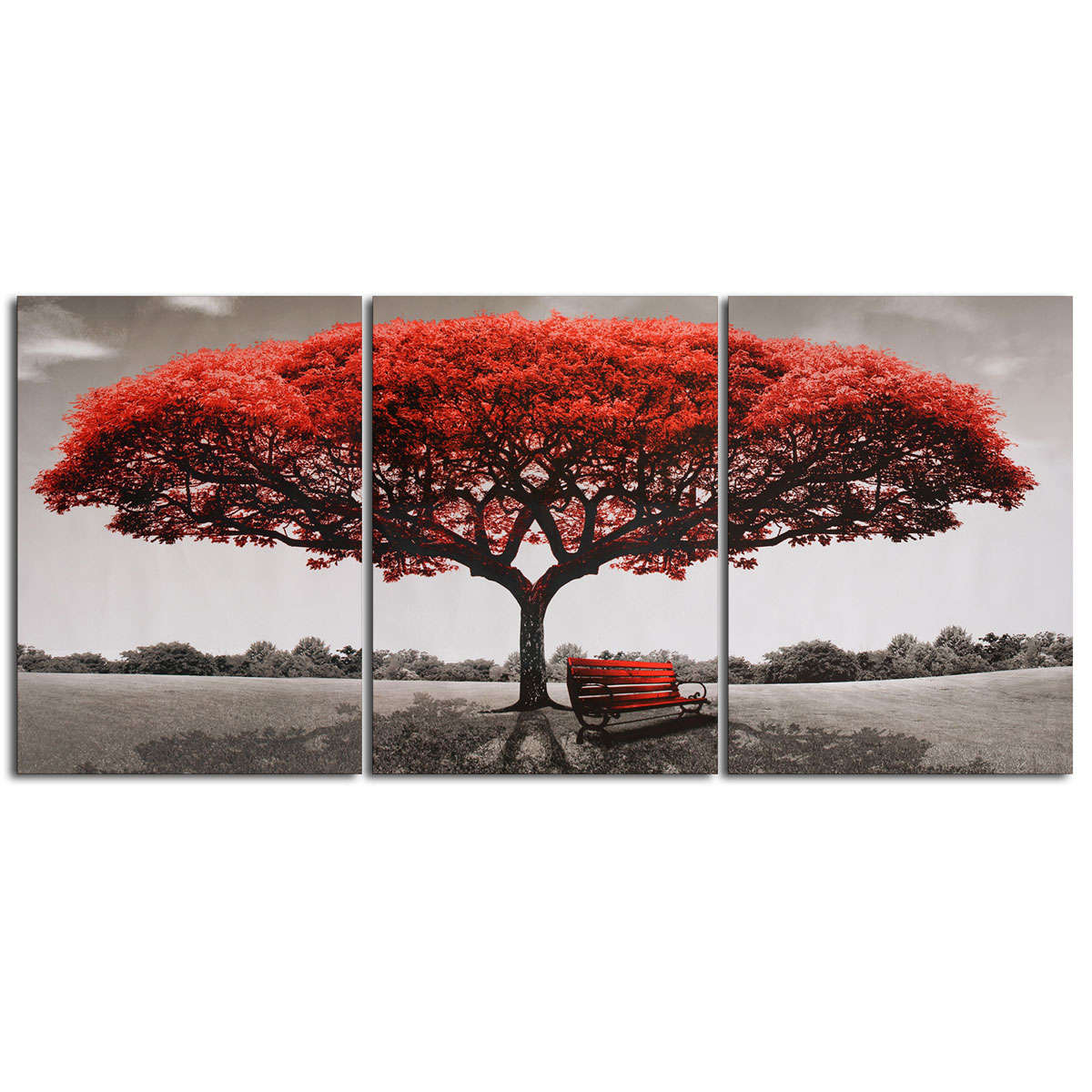 3 Pcs Wall Decorative Paintings Red Tree Canvas Print Art Pictures Frame