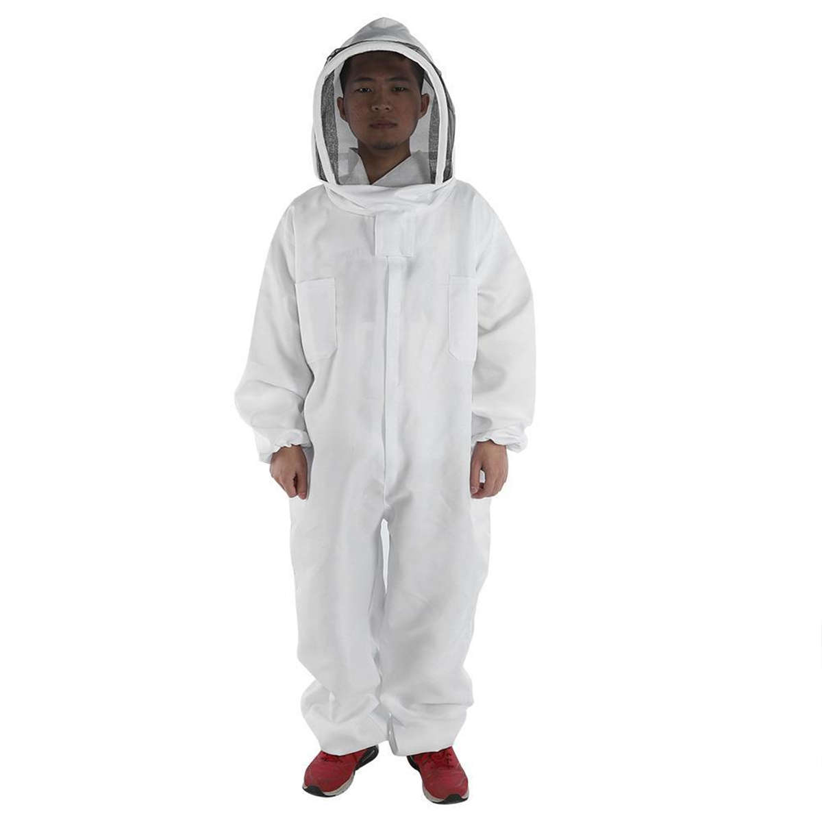 Professional Cotton Full Body Beekeeping Bee Keeping Clothing Tools Set w/ Veil Hood L/XL/X (Size L)