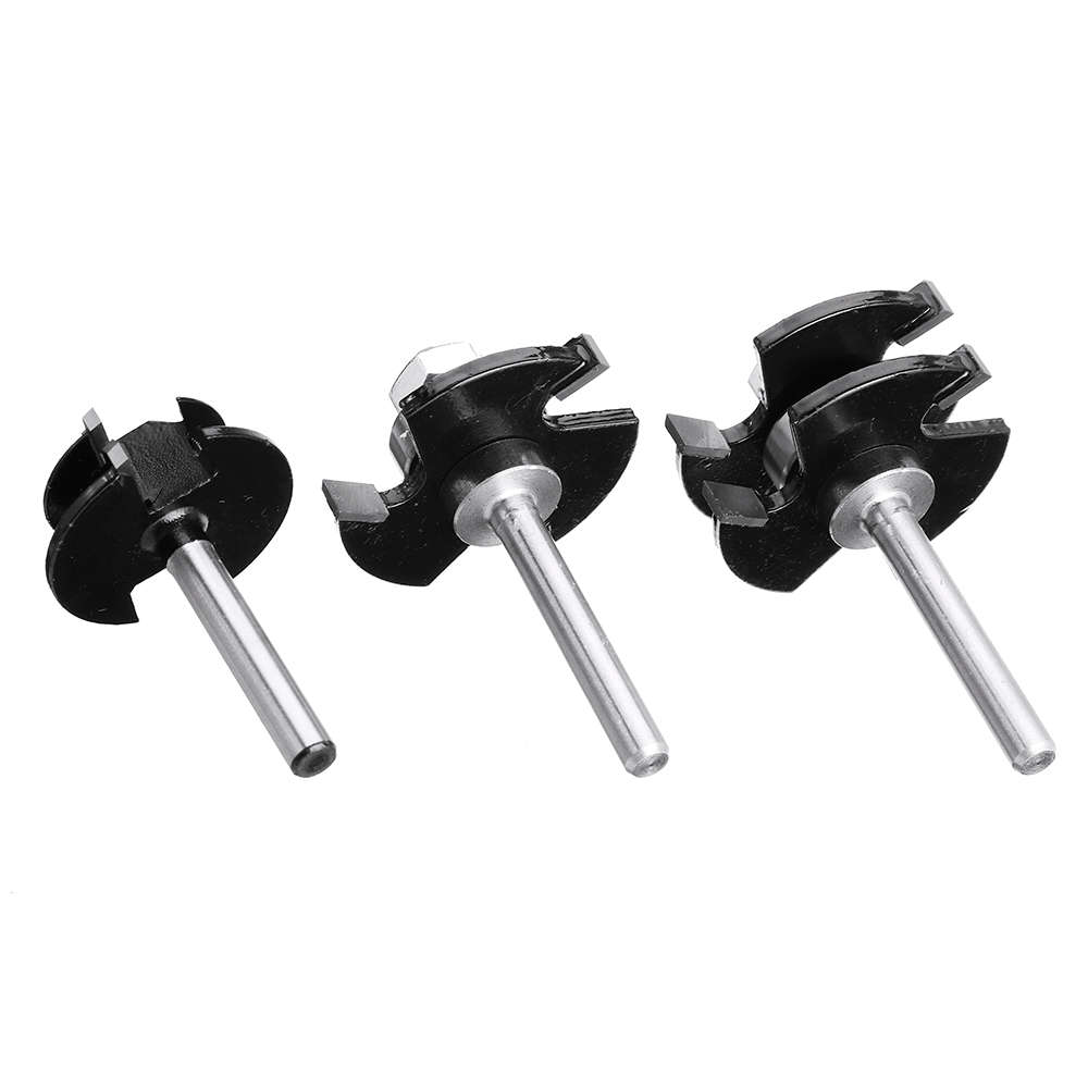 Drillpro 3Pcs 3 Teeth T-shape Tongue & Grooves Router Bit & 45 Degree Lock Miter Router Bit 1/4 Inch