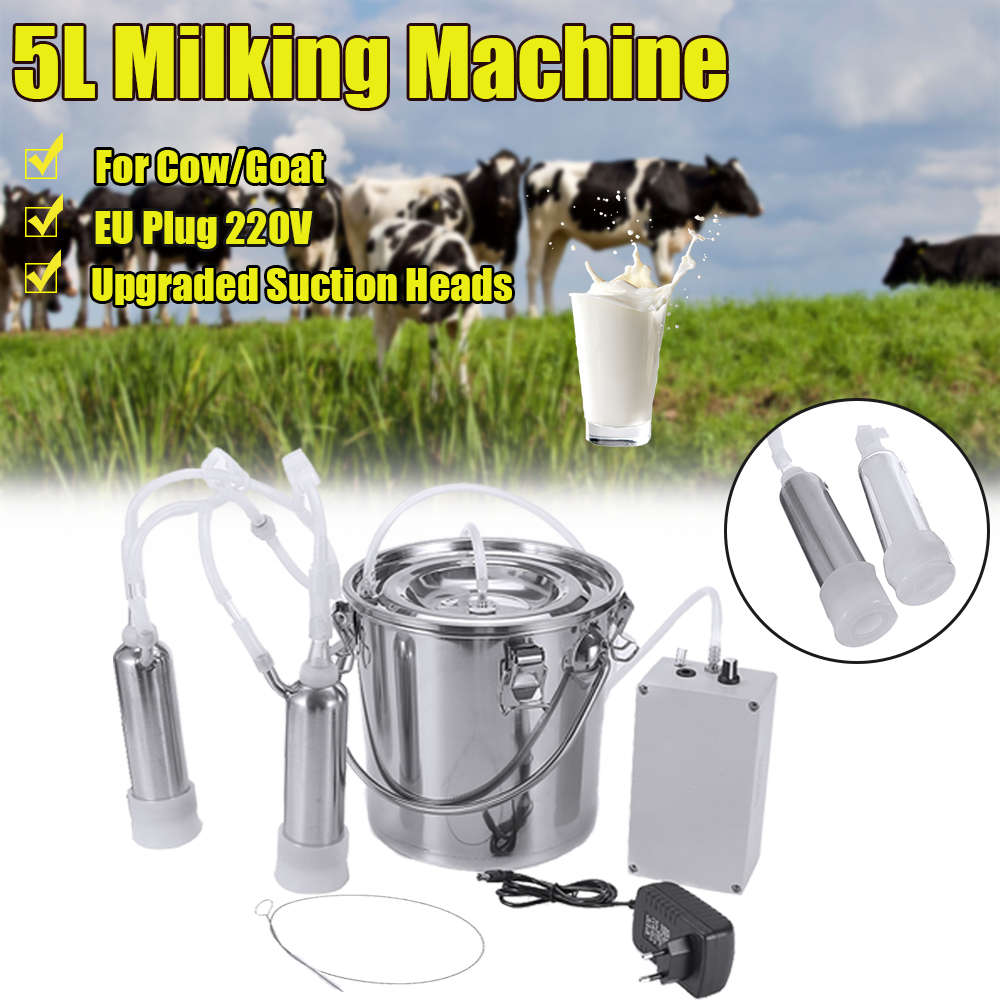 5L Electric Barrel Milking Machine Farm Cow Goat Milker Impulse Type Vacuum Pump Tools