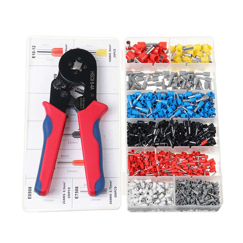 0.25-10mm Adjustable Crimper 1200PCS Wire Terminals Crimping Plier Tools Set (Type A)