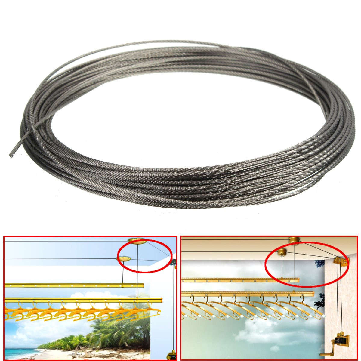 New 15M 316 Stainless Steel Clothes Cable Line Wire Rope
