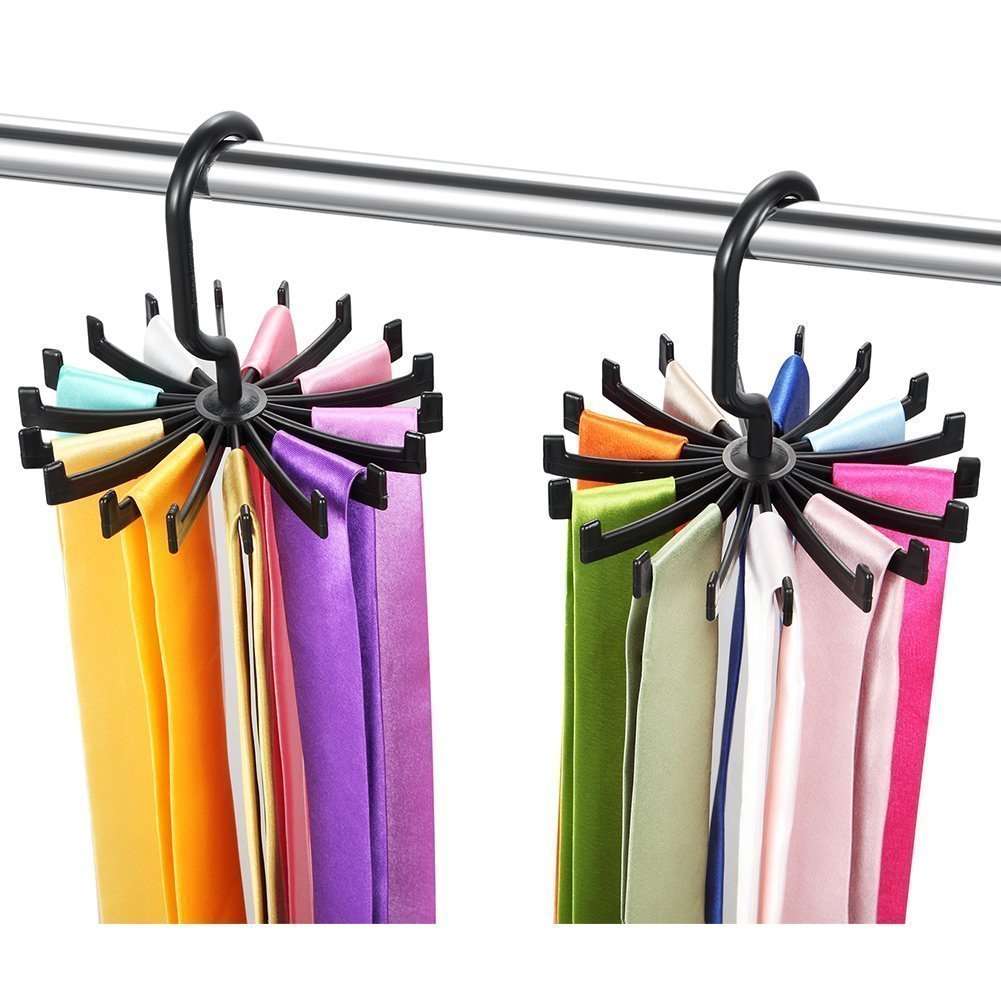 2pcs 360 Rotatable Tie Hanger Rack Adjustable Neck Ties Silk Scarf Storage Hook Organizer