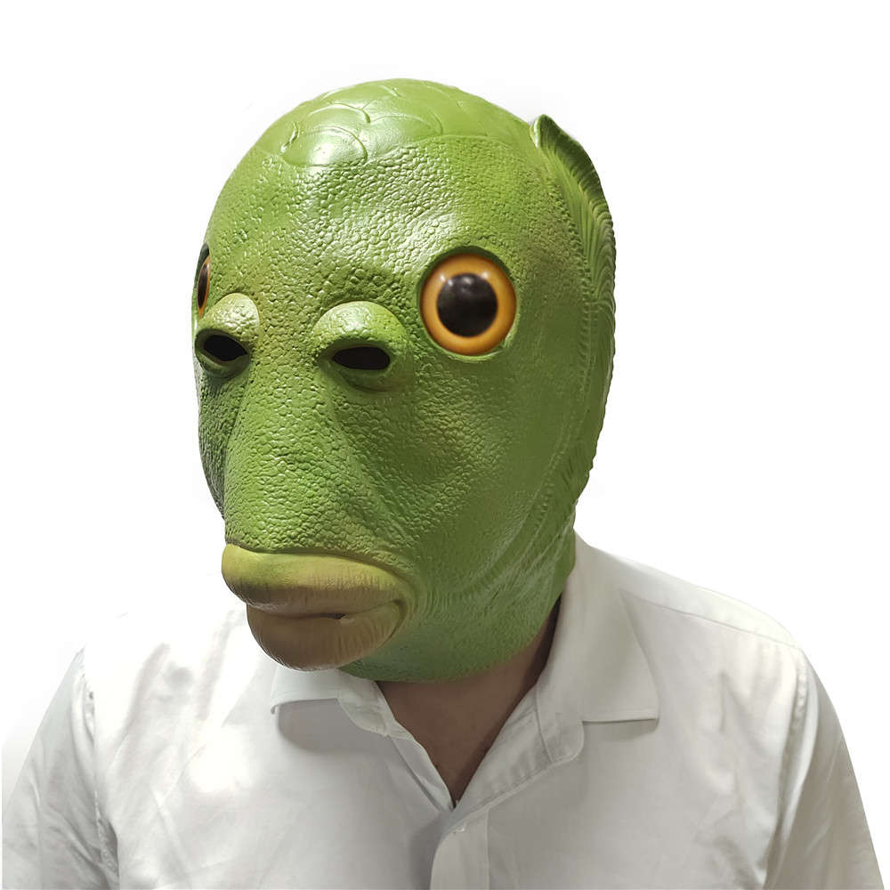 Party Cosplay Funny Halloween Latex Cute Masquerade Rubber Fish Mask Full Head Green Fish Head Mask